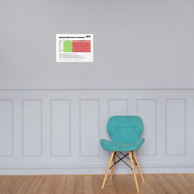 Individual RAW Products in Teaspoons Feeding Chart Poster