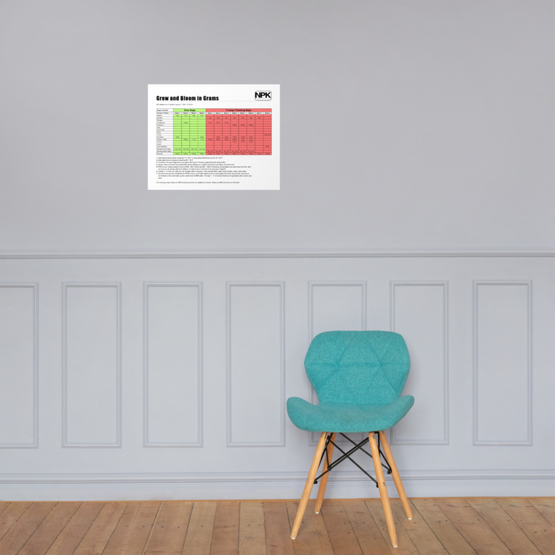 NPK RAW All-In-One Grow & Bloom Products Feeding Chart Grams Poster