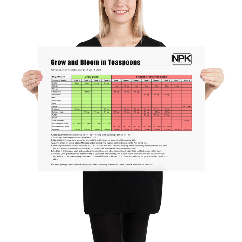 NPK RAW All-In-One Grow & Bloom Products Feeding Chart TSP Poster